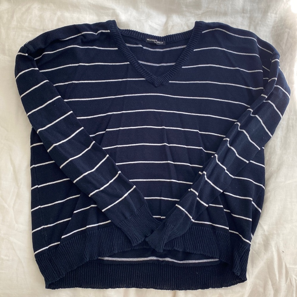 Navy and white striped sweater